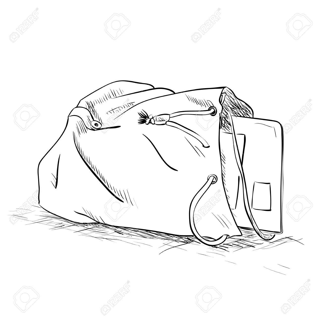1300x1300 Vector Sketch Bag With A Tablet Inside. Hand Draw Illustration