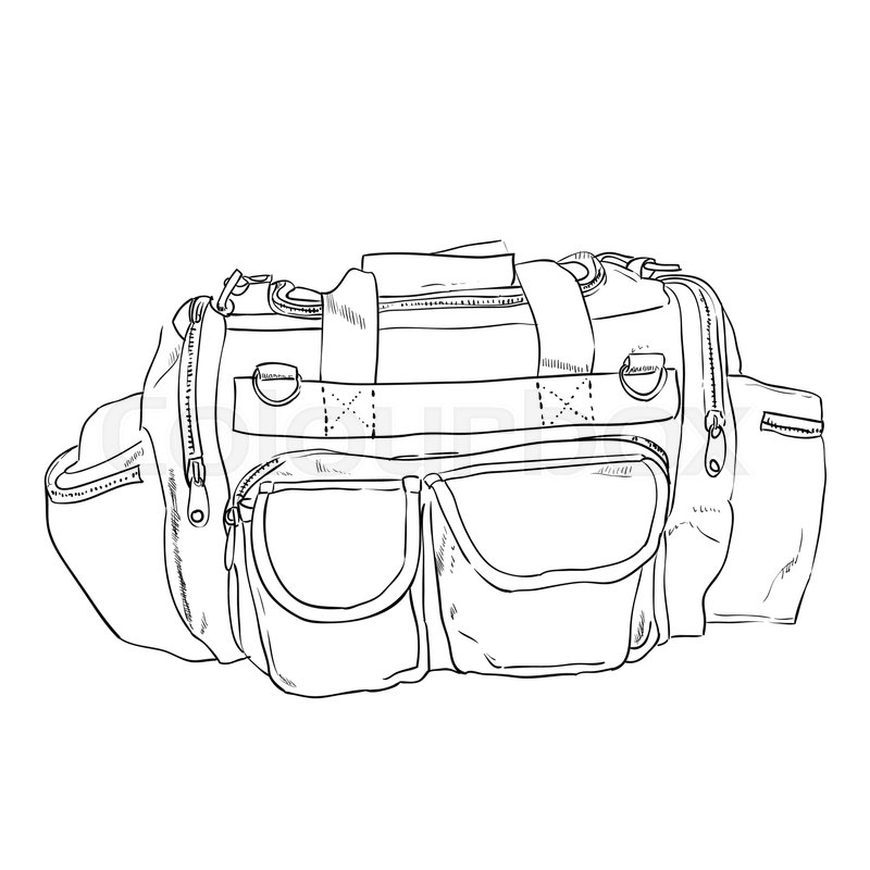 800x800 Vector Sketch Sports Bag With Pockets. Hand Draw Illustration