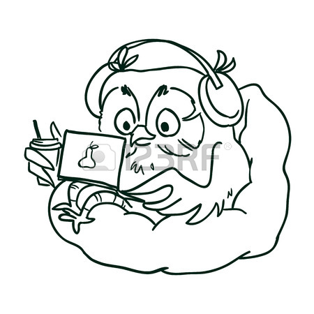 450x450 Owl In Headphones With A Laptop Sitting In Bean Bag Chair