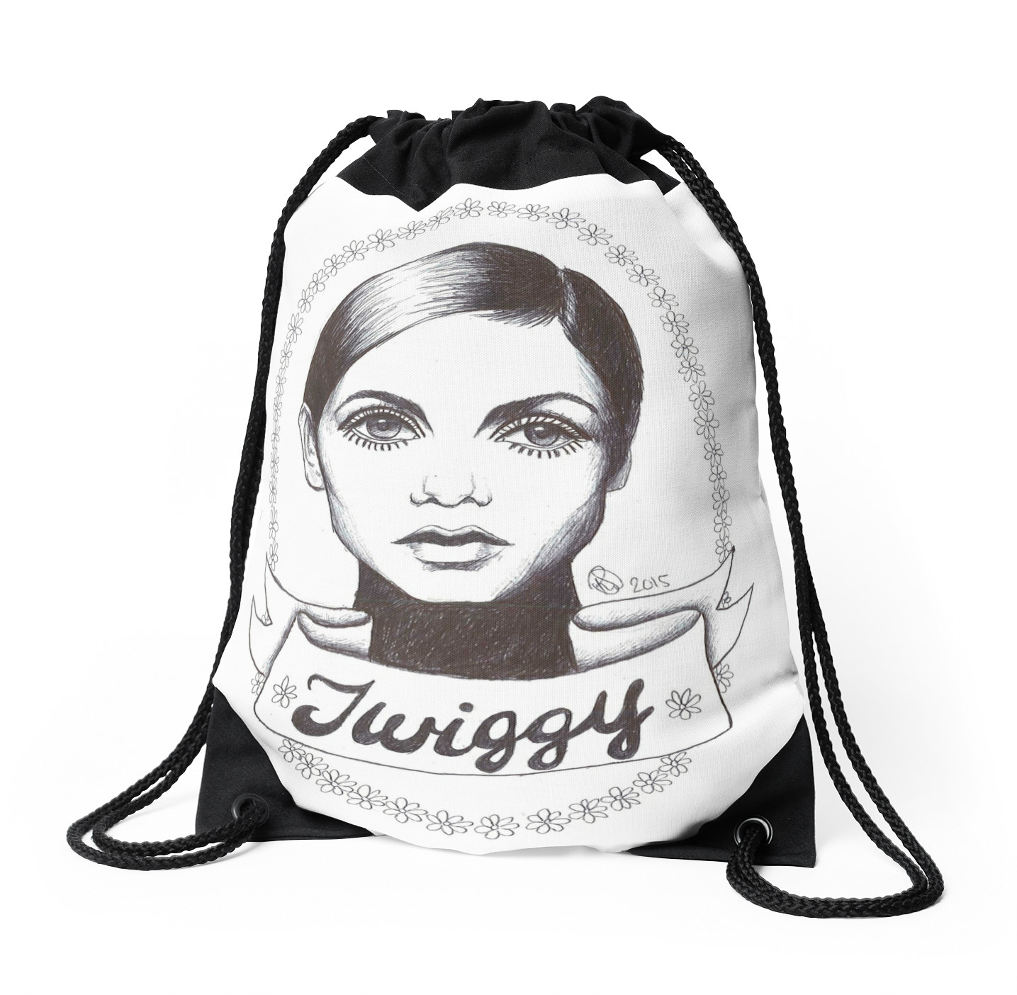 1435x1404 Twiggy Biro Line Drawing Drawstring Bags By Rosie Jo Redbubble