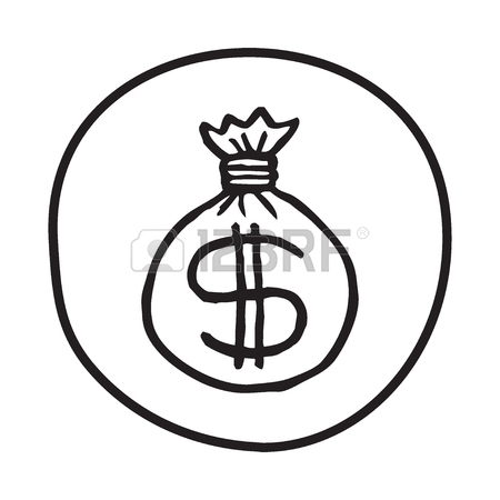 450x450 Doodle Money Bag Icon. Blue Pen Hand Drawn Infographic Symbol On