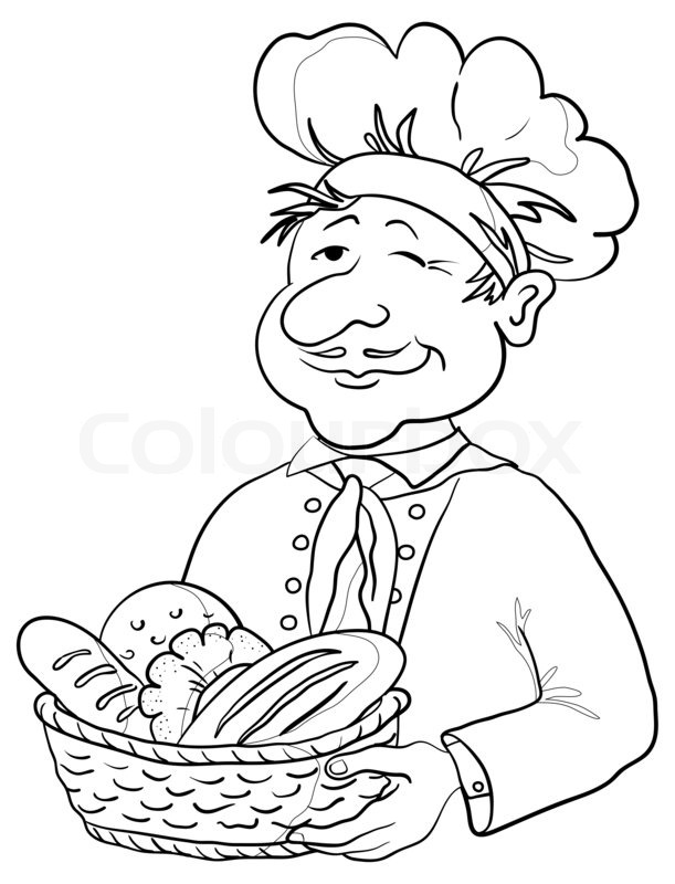 611x800 Baker With Bread Basket, Contour Stock Photo Colourbox