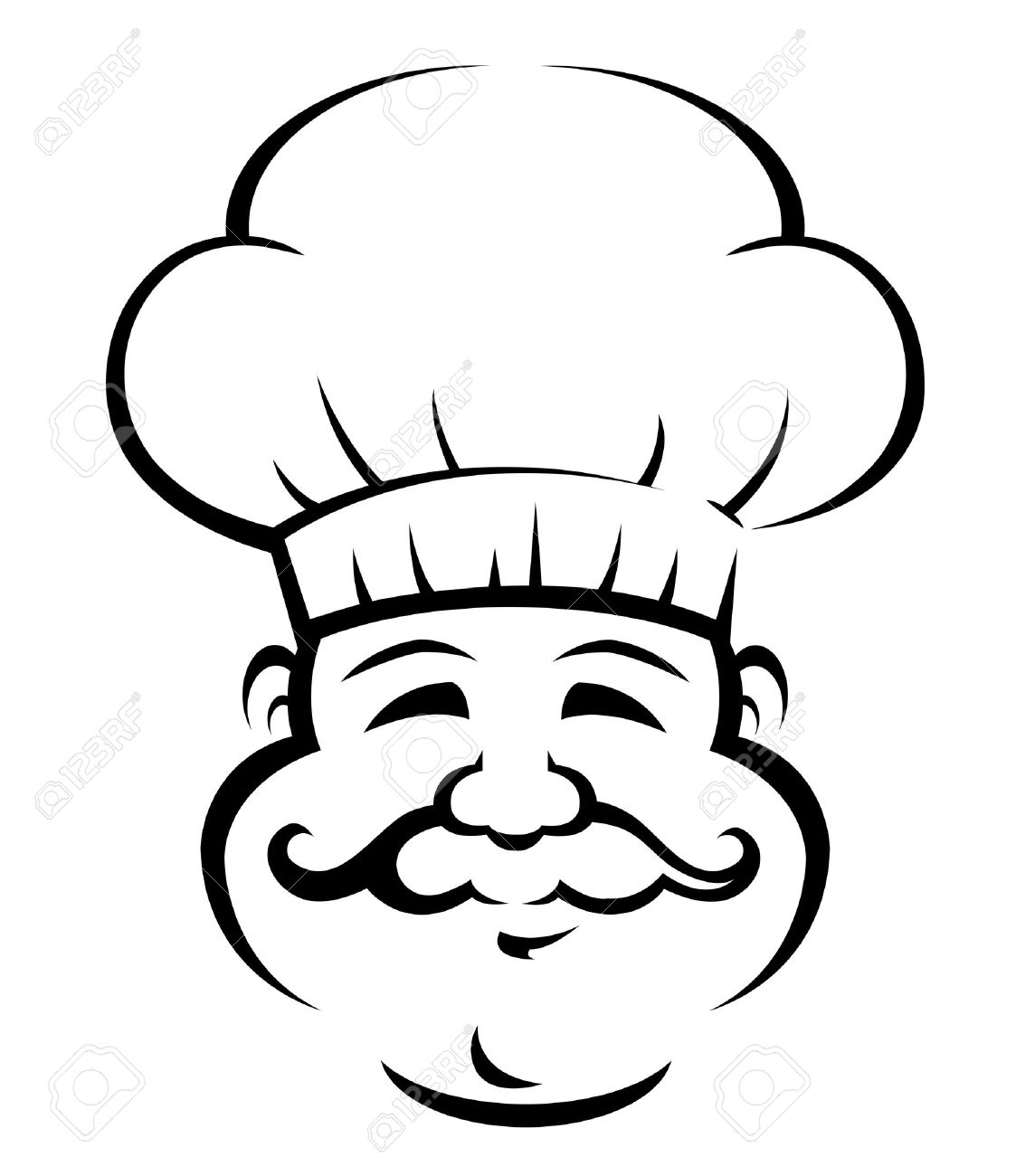 1123x1300 Black And White Doodle Sketch Of A Smiling Chef Or Baker