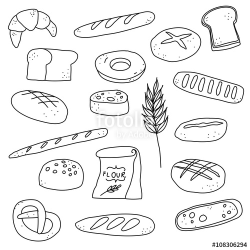 500x500 Bread Bakery Doodle Illustration Drawing Background Icon Stock