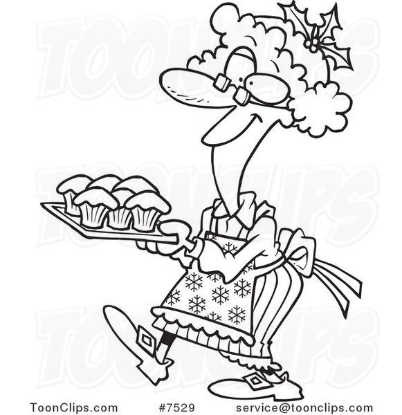 581x600 Cartoon Black And White Line Drawing Of A Mrs Claus Baking