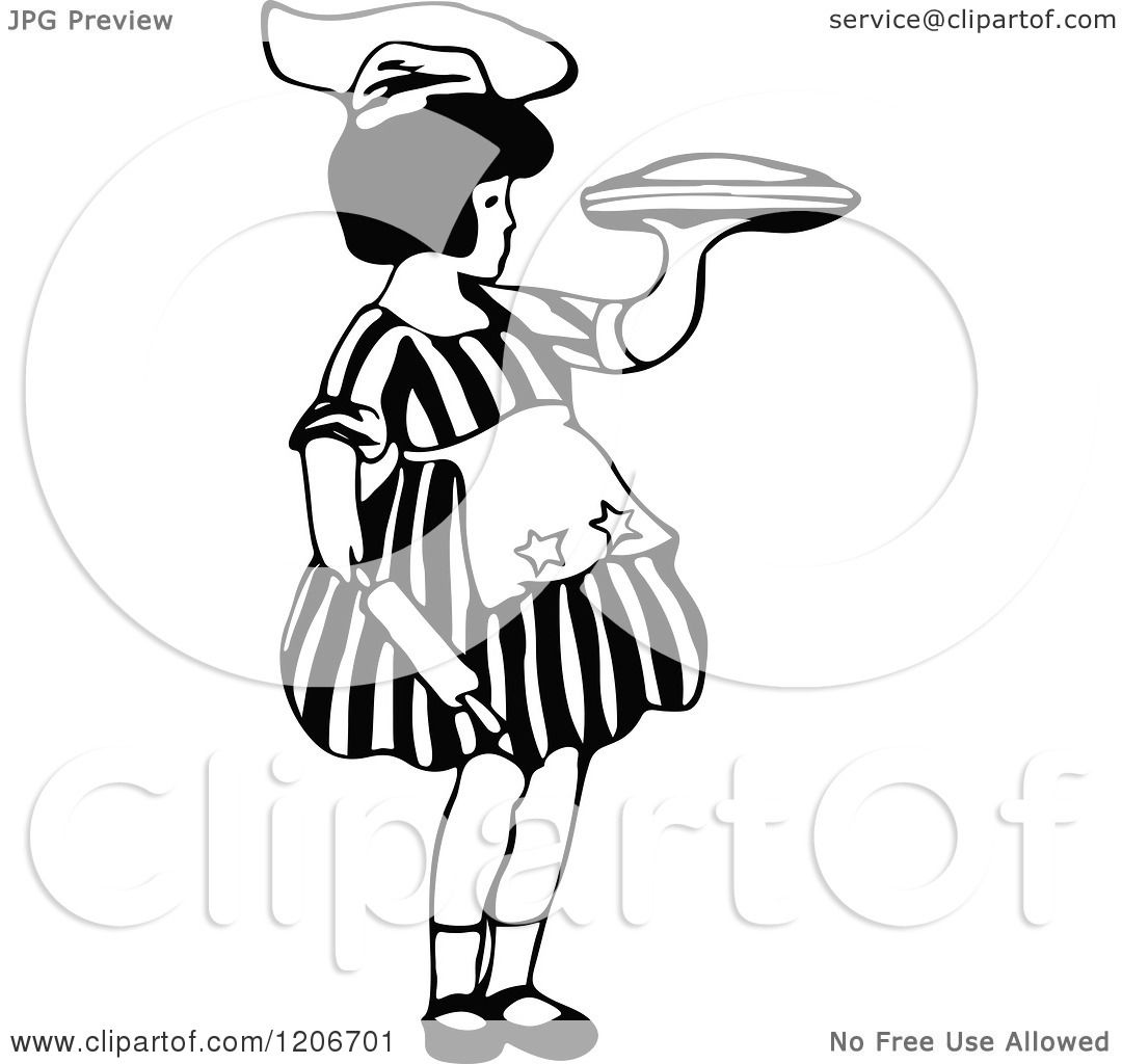 1080x1024 Clipart Of A Vintage Black And White Little Girl Baking