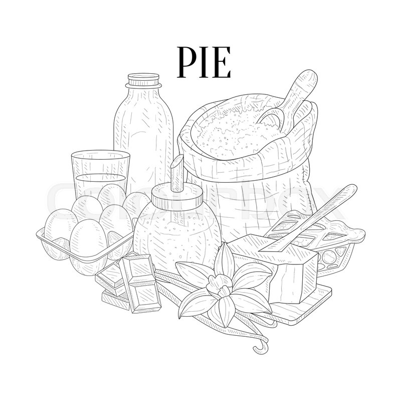 800x799 Pie Baking Components Still Life Hand Drawn Realistic Sketch