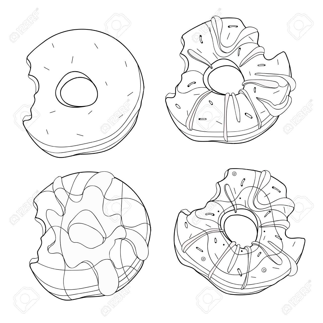 1300x1300 Vector Set Of Sweet Donuts. Collection Of Stylized Baking. Black
