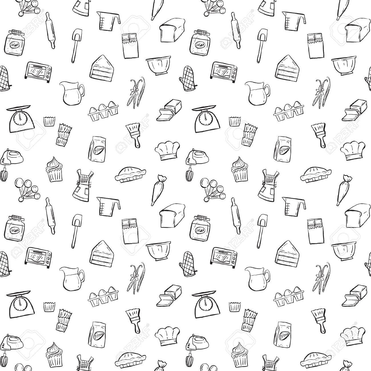 1300x1299 Baking Tools Doodle Seamless Background Royalty Free Cliparts