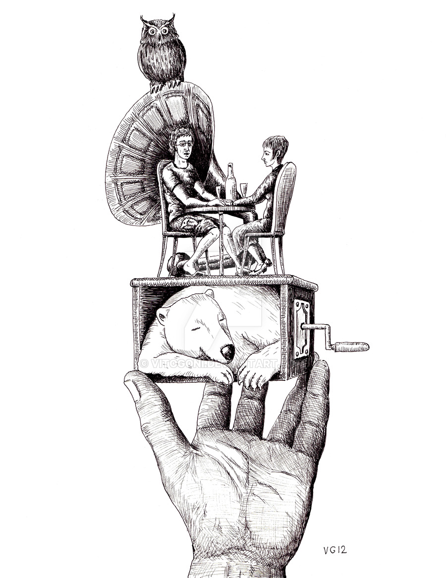 900x1164 Balance Of Love Surreal Pen Ink Drawing By Vitogoni