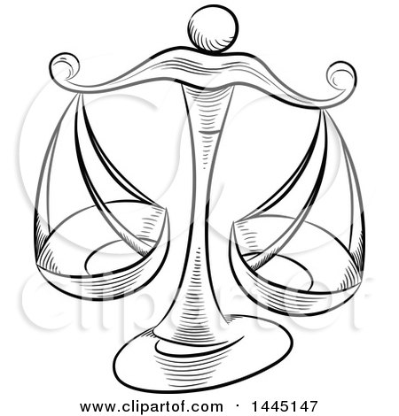 450x470 Clipart Of Sketched Black And White Astrology Zodiac Libra Scales