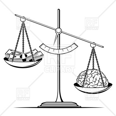 400x400 Money And Human Brain On Scales Royalty Free Vector Clip Art Image