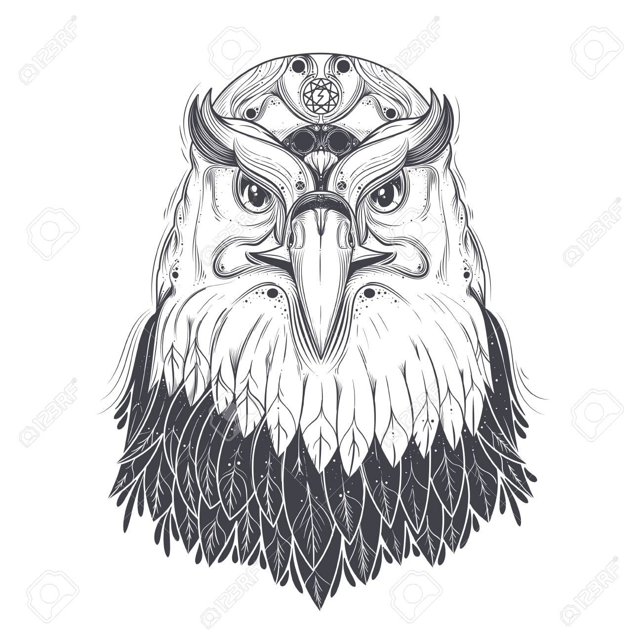 1300x1300 Bald Eagle Head With Nine Pointed Star And Runic Lightning Bolt
