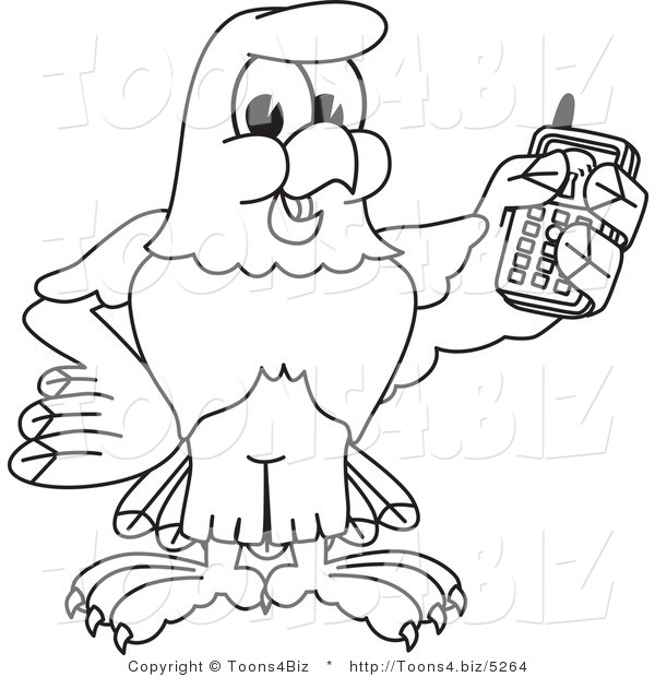 600x620 Vector Illustration Of A Bald Eagle Holding A Cell Phone Outline