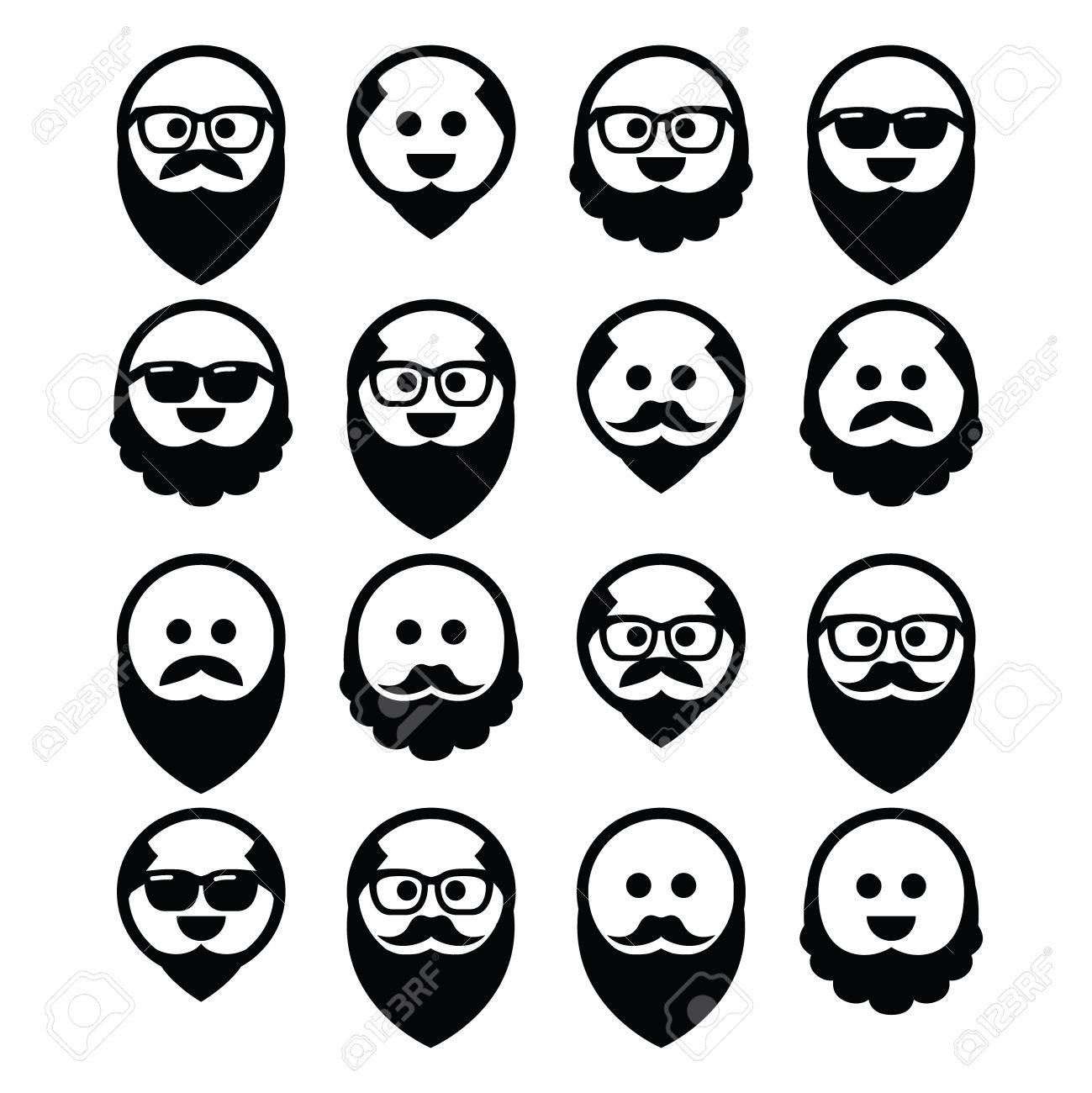 1299x1300 Bald Man With Beard And Mustache Icons Set Royalty Free Cliparts