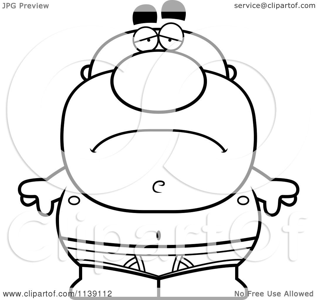 1080x1024 Cartoon Clipart Of A Black And White Sad Bald Man In Underwear