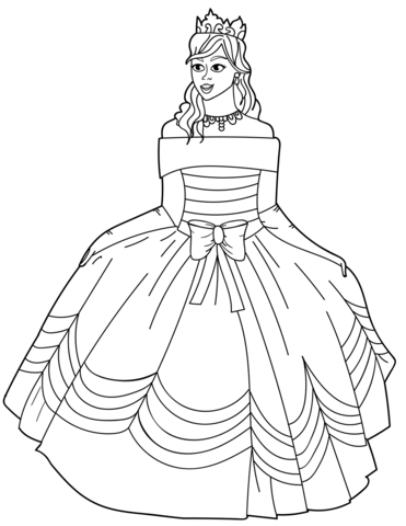 371x480 Princess In Ball Gown Off The Shoulder Dress Coloring Page Free