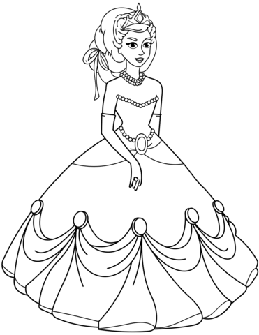 371x480 Princess In Ball Gown Dress Coloring Page Free Printable