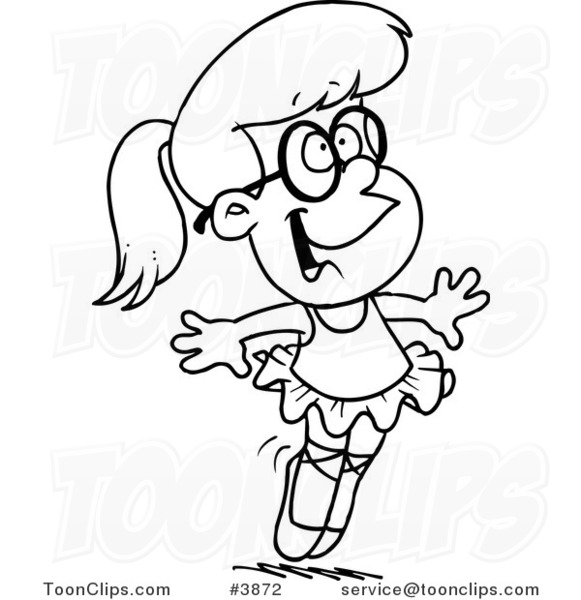 581x600 Cartoon Black And White Line Drawing Of A Happy Ballerina Girl
