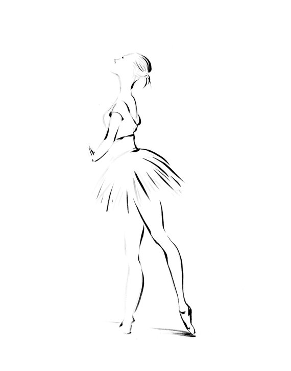 570x726 Ballerina Drawing Art Print, Minimalist Art, Black And White