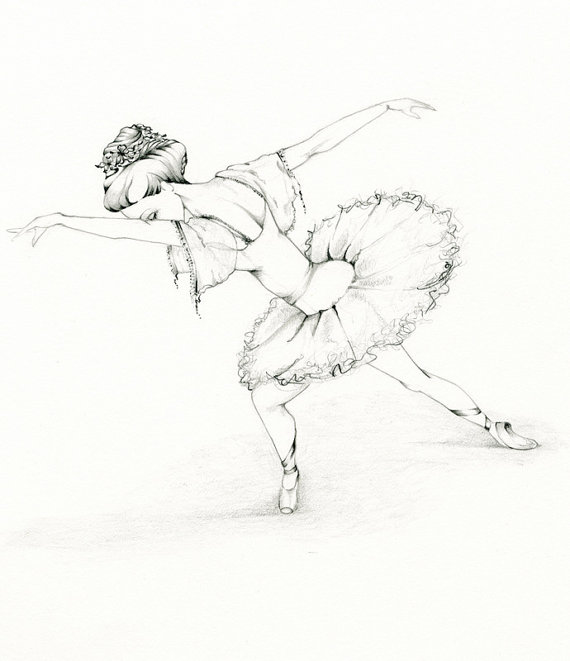 570x661 Ballerina Fine Art Ooak Original Pencil Drawing Illustration
