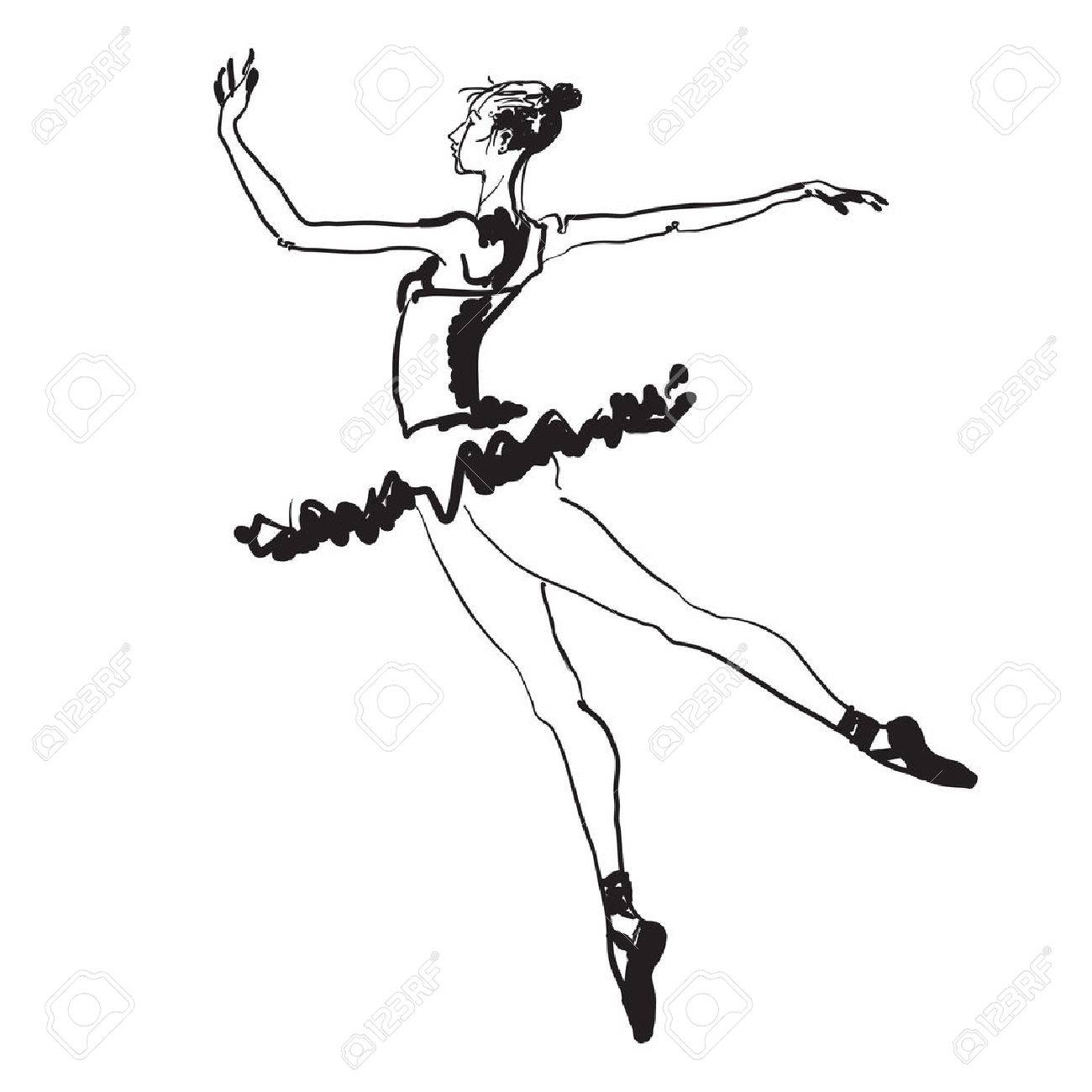 1300x1300 Hand Drawn Black And White Vector Sketch Of A Young Elegant