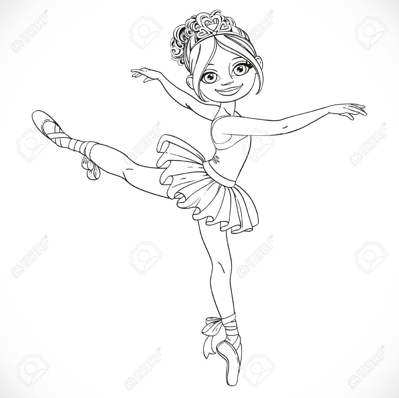 1300x1298 Ballerina Girl Dancing In Ballet Tutu Outlined Isolated On A White