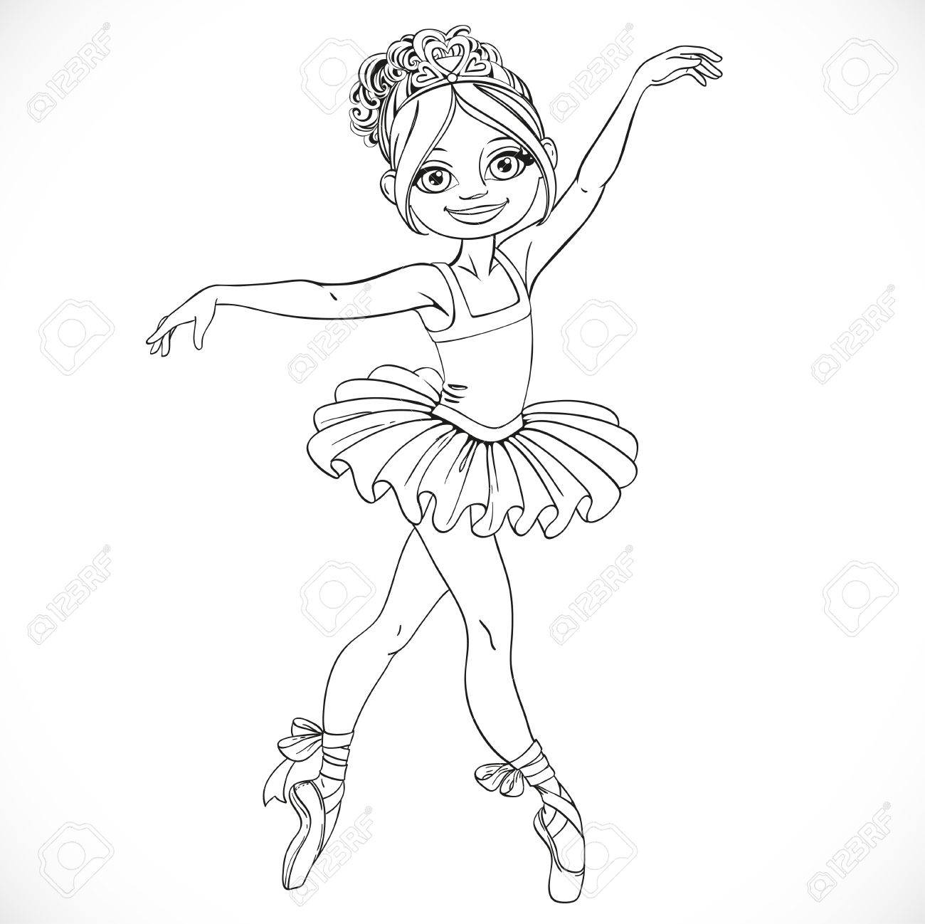 1300x1298 Beautiful Ballerina Girl Dancing In Tutu Outlined Isolated
