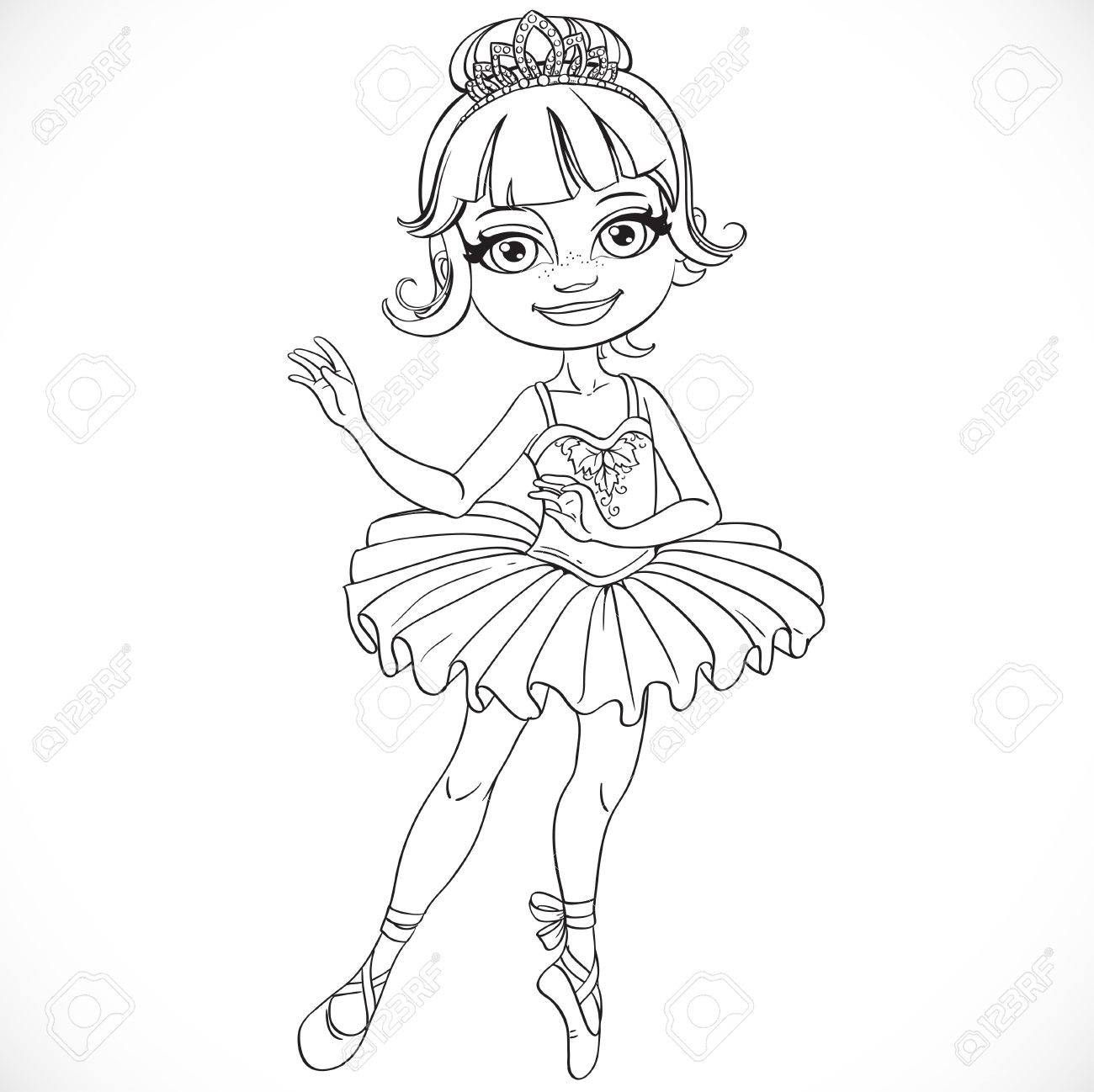1300x1298 Beautiful Little Ballerina Girl Tiara Outlined Ilustraciones