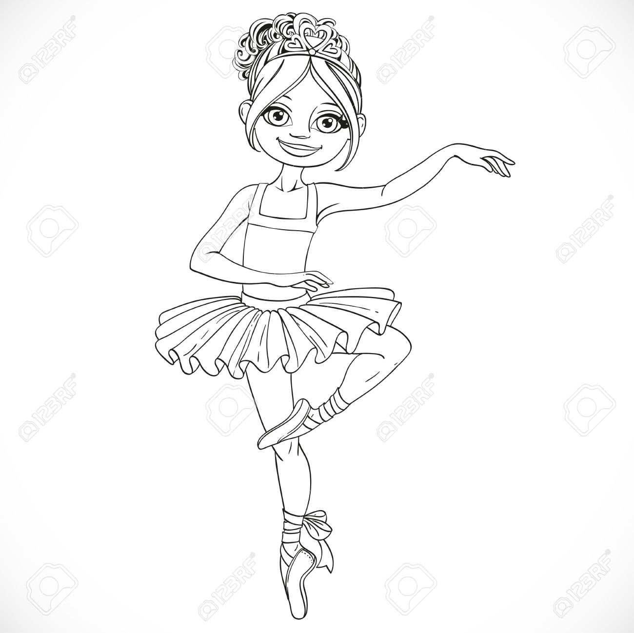 1300x1298 Cute Ballerina Girl Dancing Outlined Isolated On A White