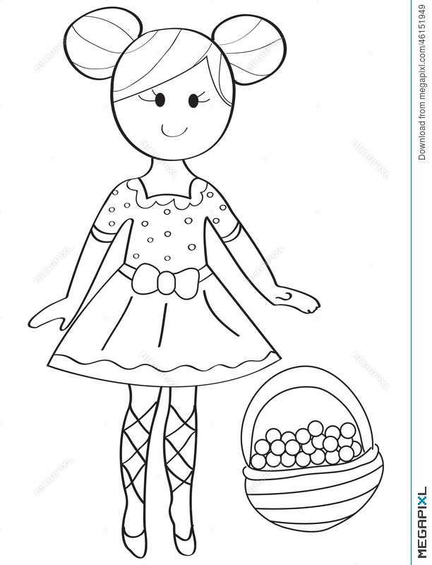 612x800 Hand Drawn Coloring Page Of A Ballerina Girl With A Fruit Basket