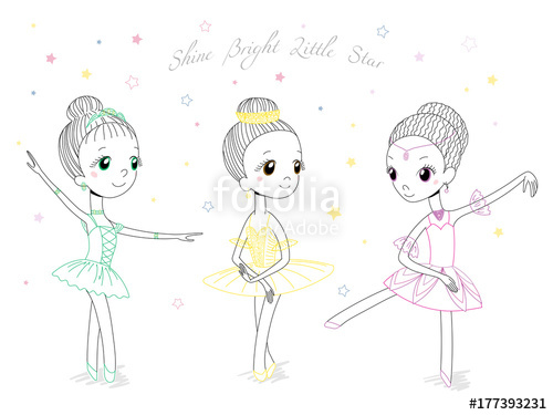500x375 Hand Drawn Vector Illustration Of Cute Little Ballerina Girls