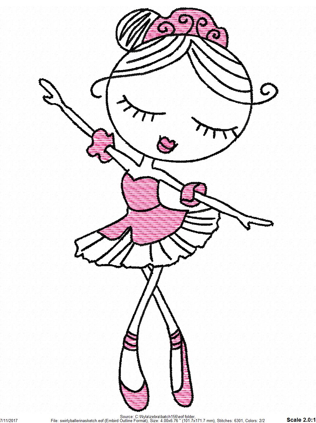 1024x1370 Swirly Ballerina 1 Sketch Embroidery Design