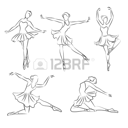 450x450 Beautiful Ballerina Hand Drawn Set. Ballet Dance, Art And Pose