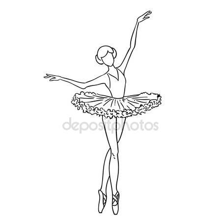 450x450 Illustration Of A Sketch Contour Drawing Of A Girl Ballerina