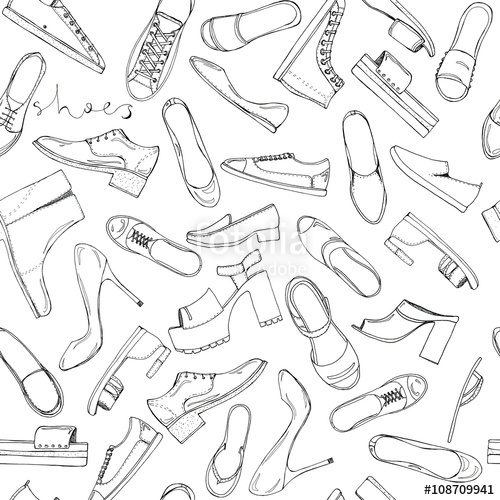 500x500 Hand Drawn Sketch Seamless Pattern Of Shoes