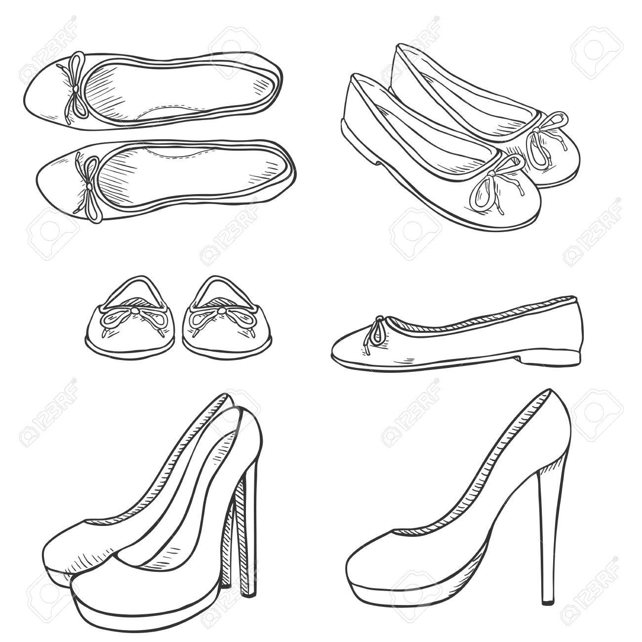 1300x1300 Vector Set Of Sketch Women High Heel Shoes And Ballet Flats