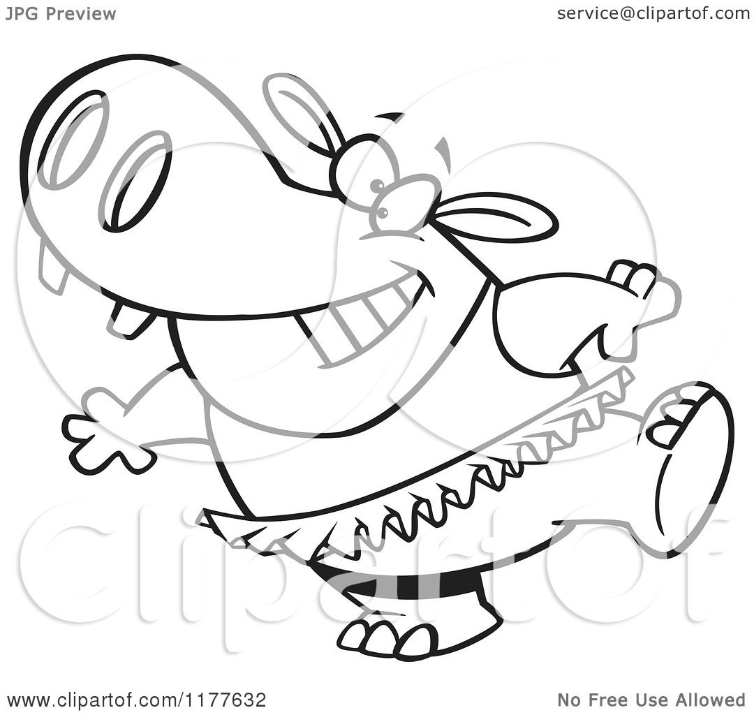 1080x1024 Cartoon Of An Outlined An Outlined Ballet Hippo In A Tutu