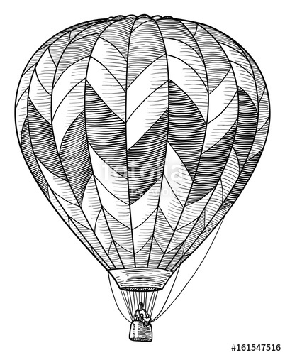 402x500 Hot Air Balloon Illustration, Drawing, Engraving, Ink, Line Art