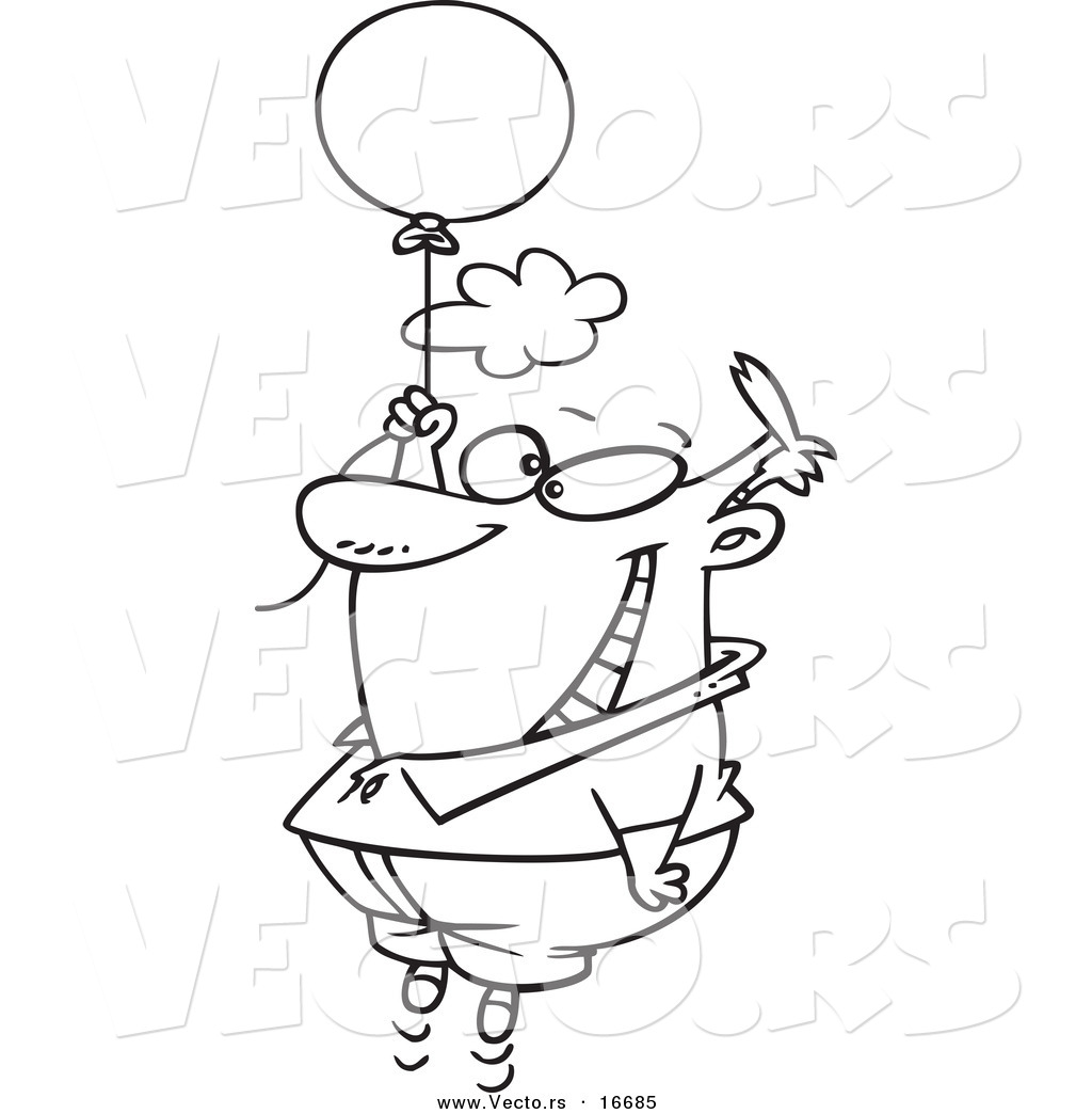 1024x1044 Vector Of A Cartoon Happy Man Floating With A Balloon