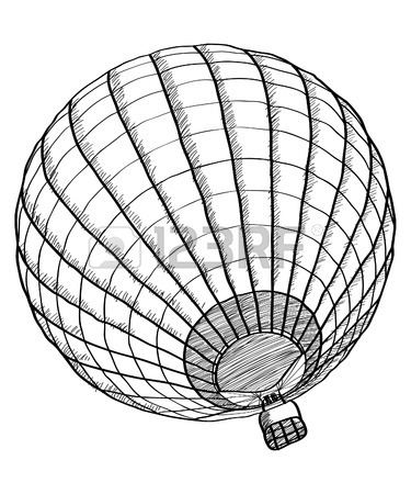 375x450 Retro Hand Drawing Hot Air Balloon. Vintage Hot Air Airship Vector
