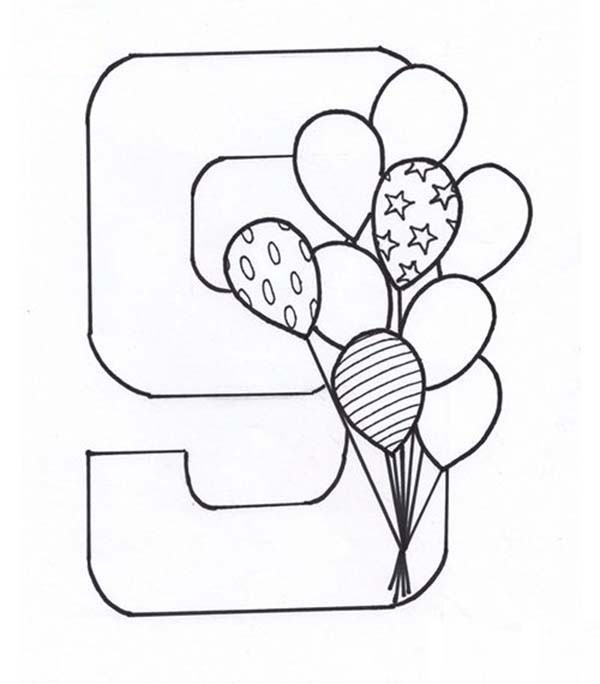 600x684 Learn Number 9 With Nine Balloons Coloring Page Bulk Color