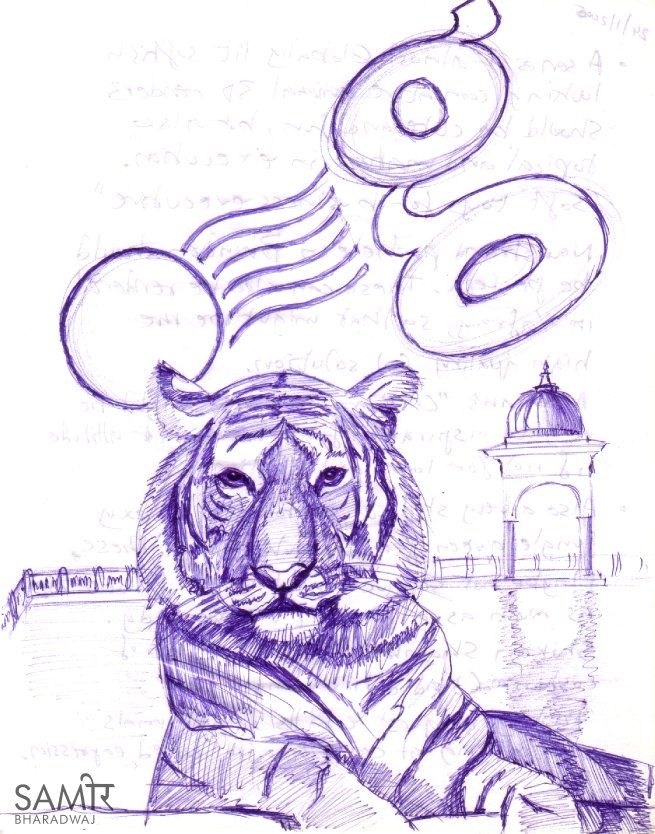 655x834 Ballpoint Pen Drawing Of A Tiger, Some Architecture And Type.