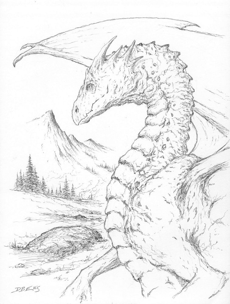 756x1000 Mountain Dragon, Drawing, Fantasy Art, Original, Monster