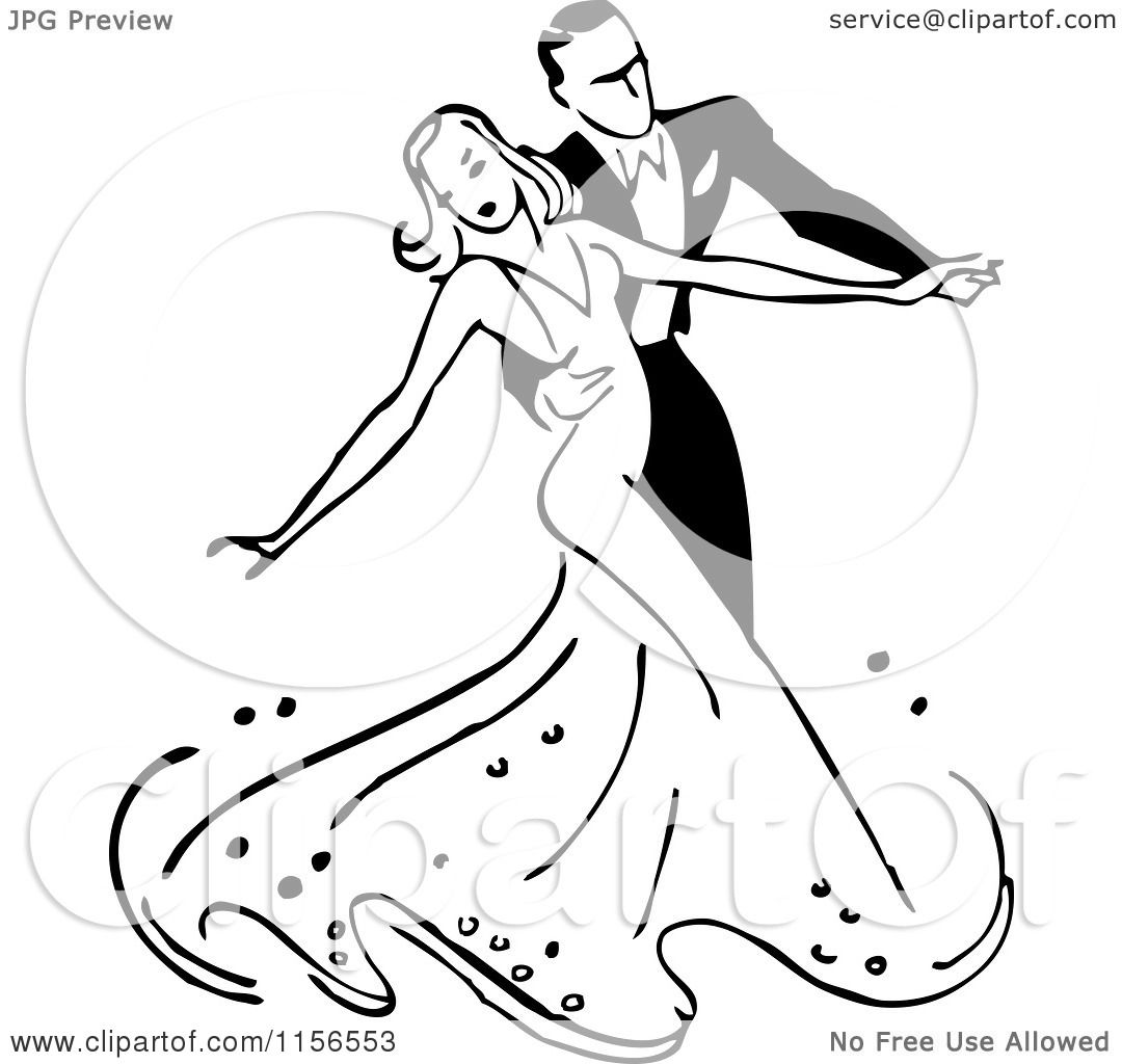 1080x1024 Clipart Of A Black And White Retro Couple Ballroom Dancing 2