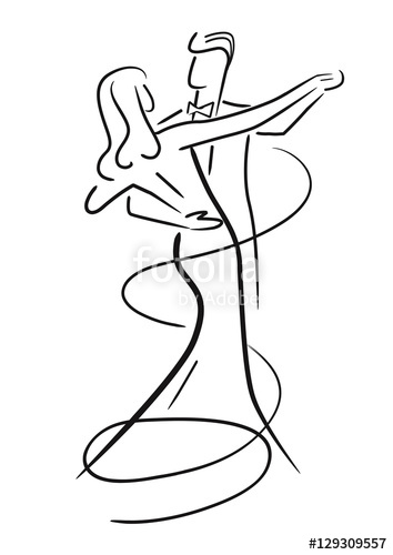 354x500 Young Couple Ballroom Dance. Black And White Stylized Drawing