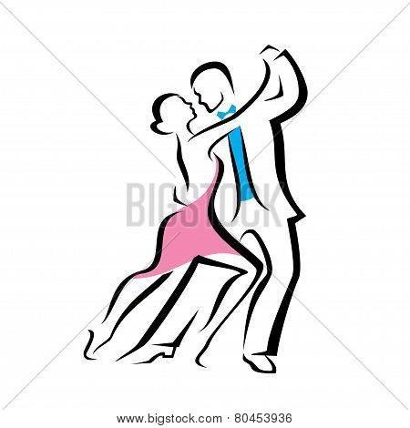 450x470 Ballroom Dancing Couple, Outlined Vector Sketch Poster Id80453936