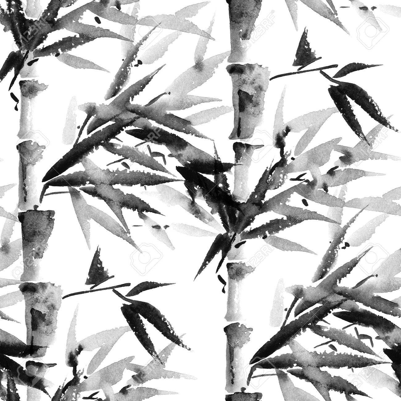 1300x1300 Seamless Pattern With Bamboo Forest. Sumi E Painting. Stock Photo