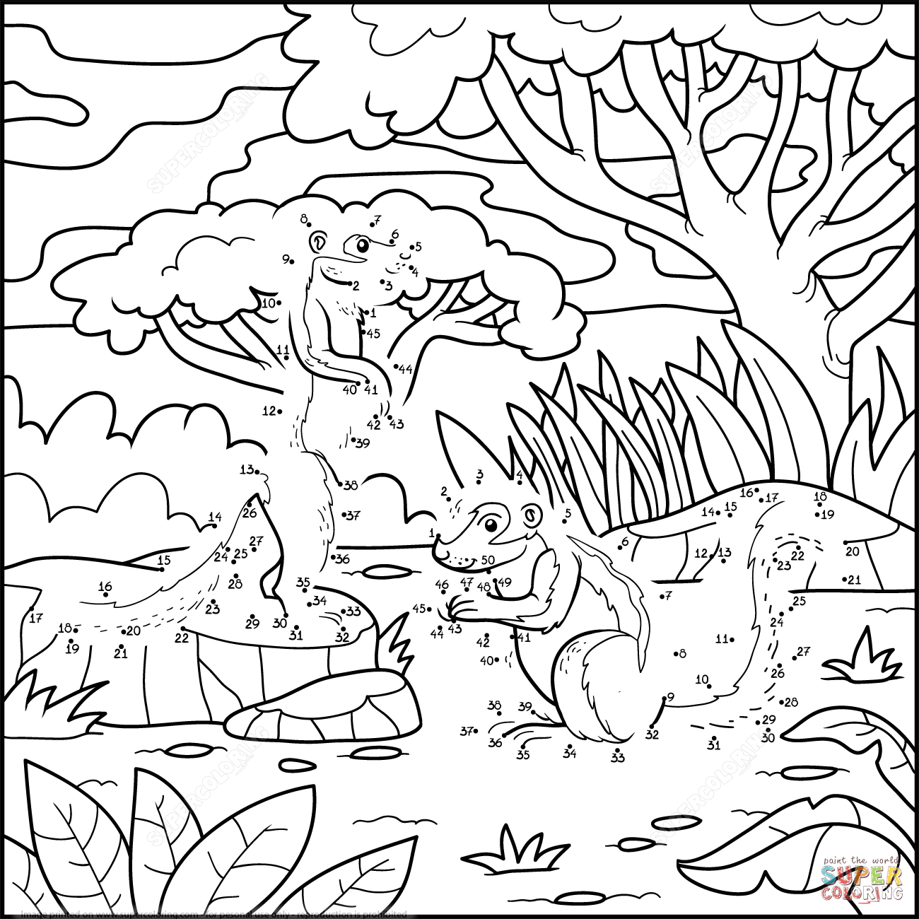 1300x1300 Squirrels In A Forest Dot To Dot Free Printable Coloring Pages