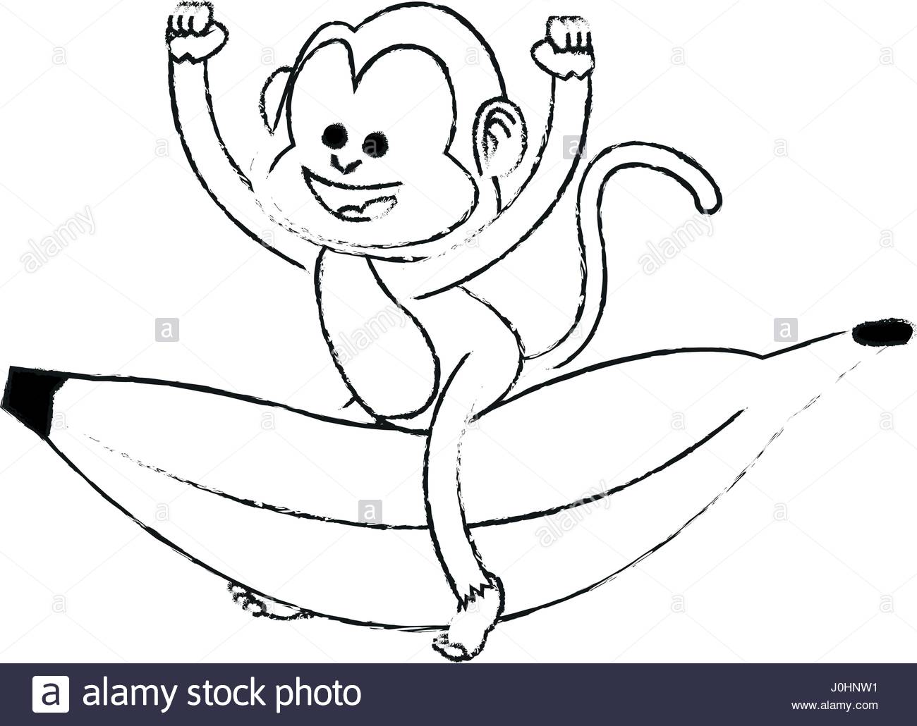 1300x1030 Monkey Playing With Big Banana Cartoon Icon Image Stock Vector Art